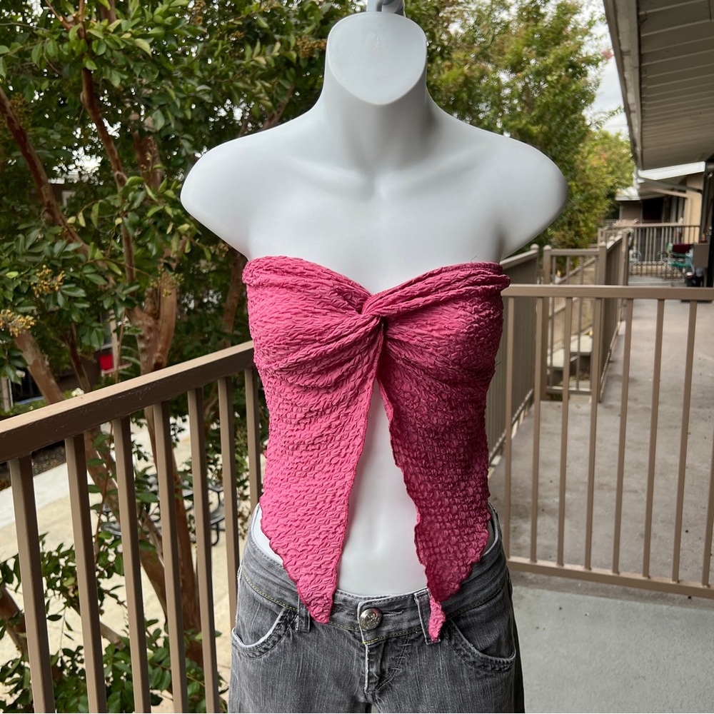 Pink Textured Strapless Top